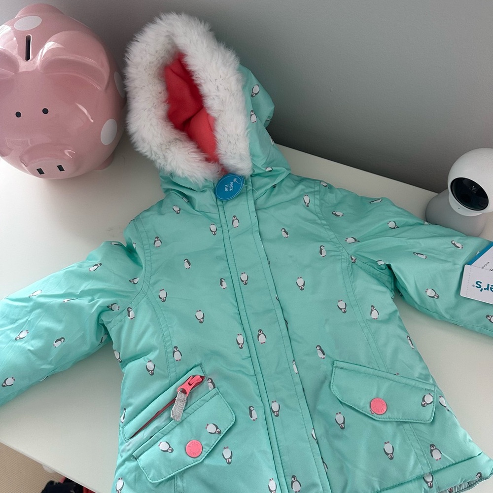 Light Blue Hooded Jacket with Penguin Print